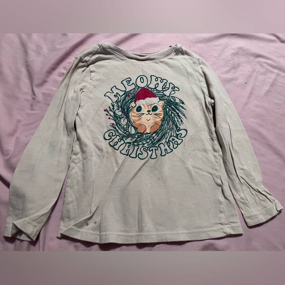 Old Navy Cream 'Meowy Christmas' Kids Shirt